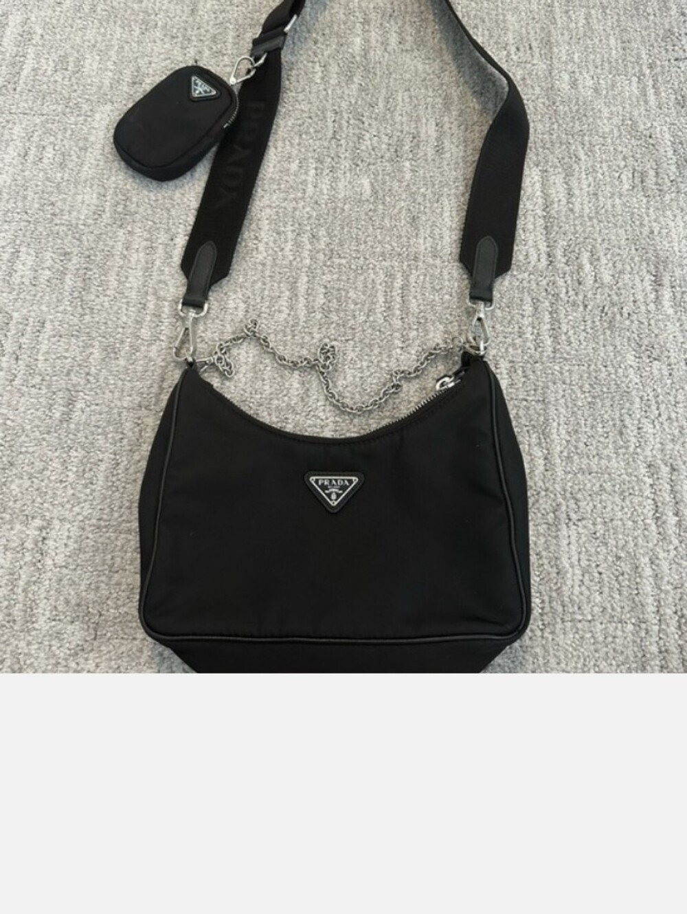 Prada Black Nylon Shoulder Bag with Chain and Webbing Strap